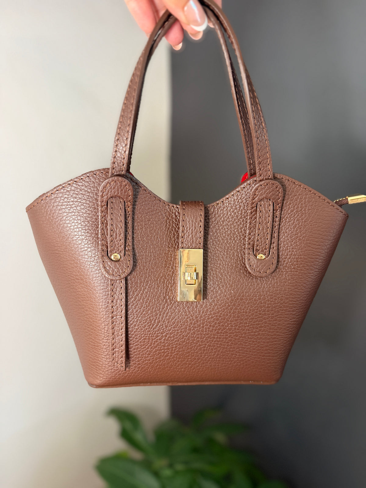 Bella Italian Leather Turn Clasp Bag