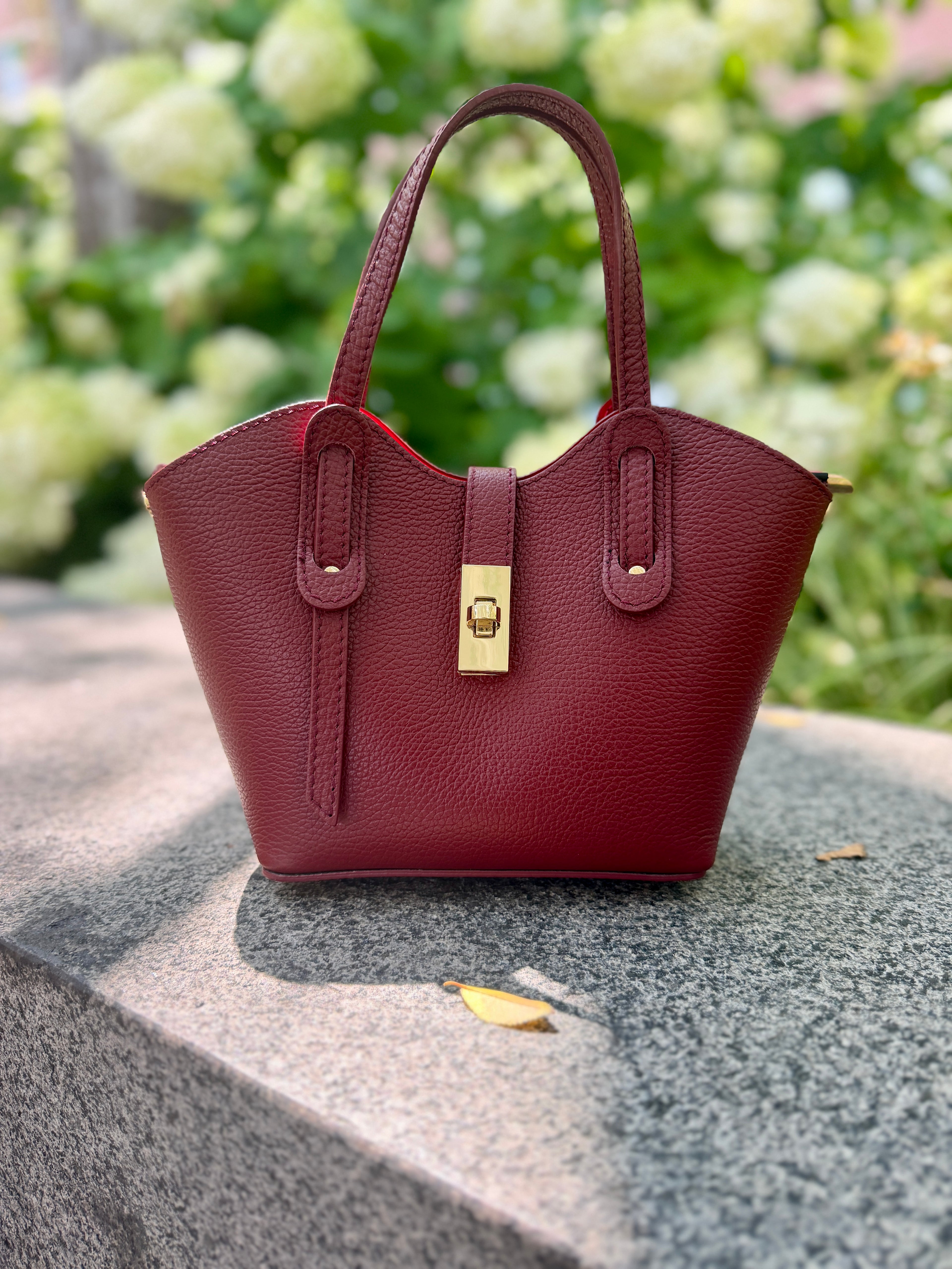 Bella Italian Leather Turn Clasp Bag