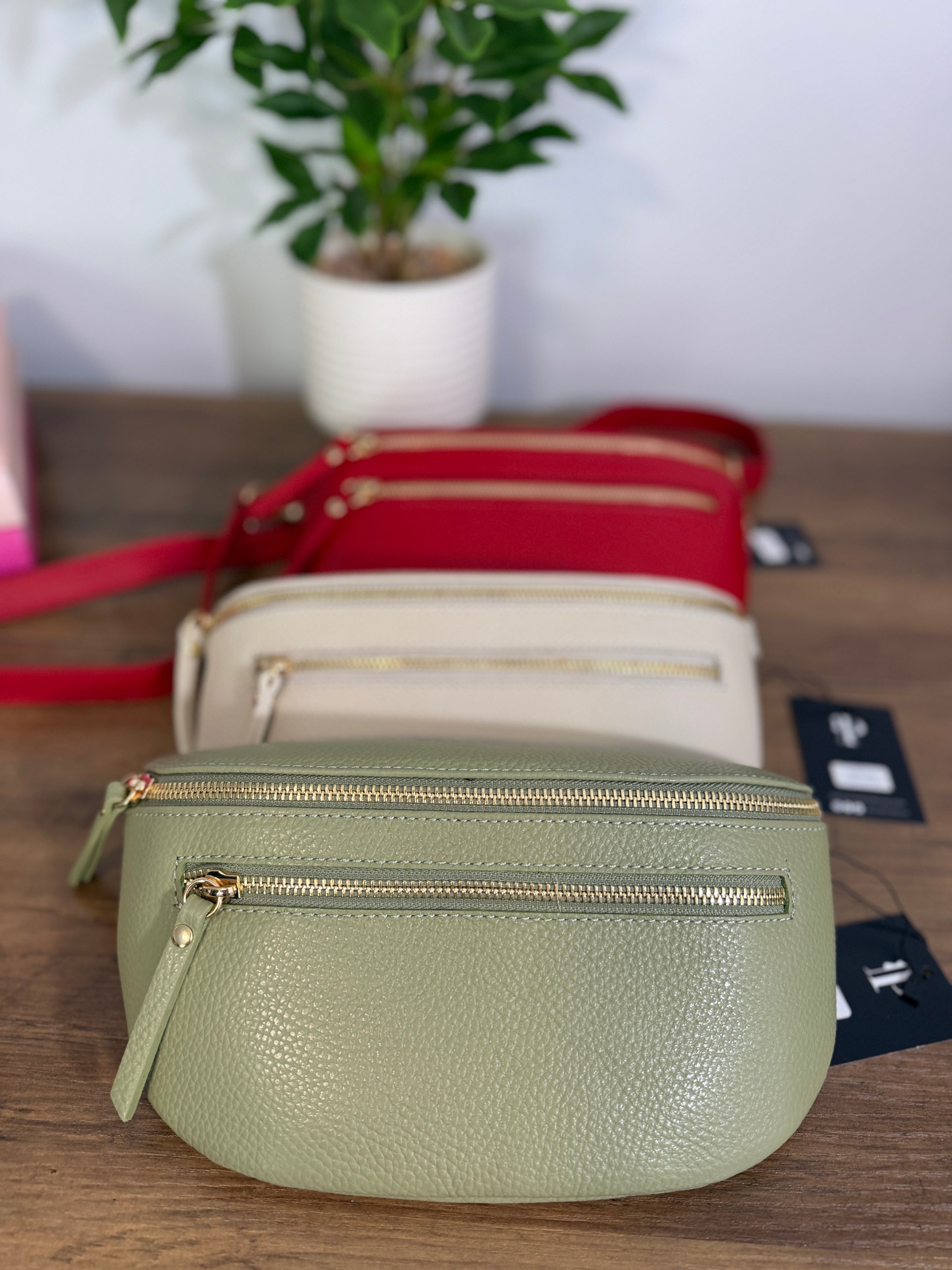 Italian Leather Zip Pocket Belt Bag
