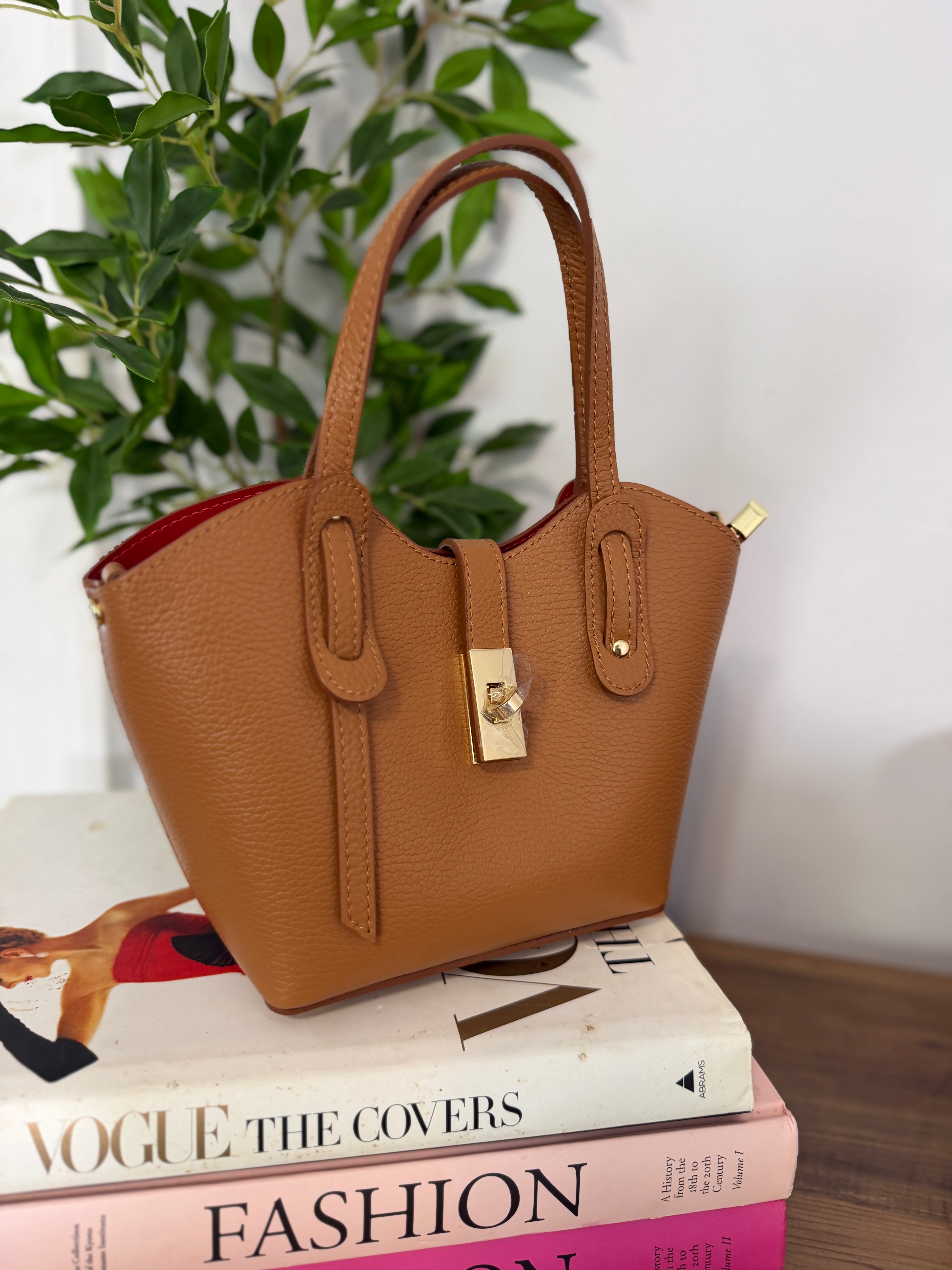 Bella Italian Leather Turn Clasp Bag