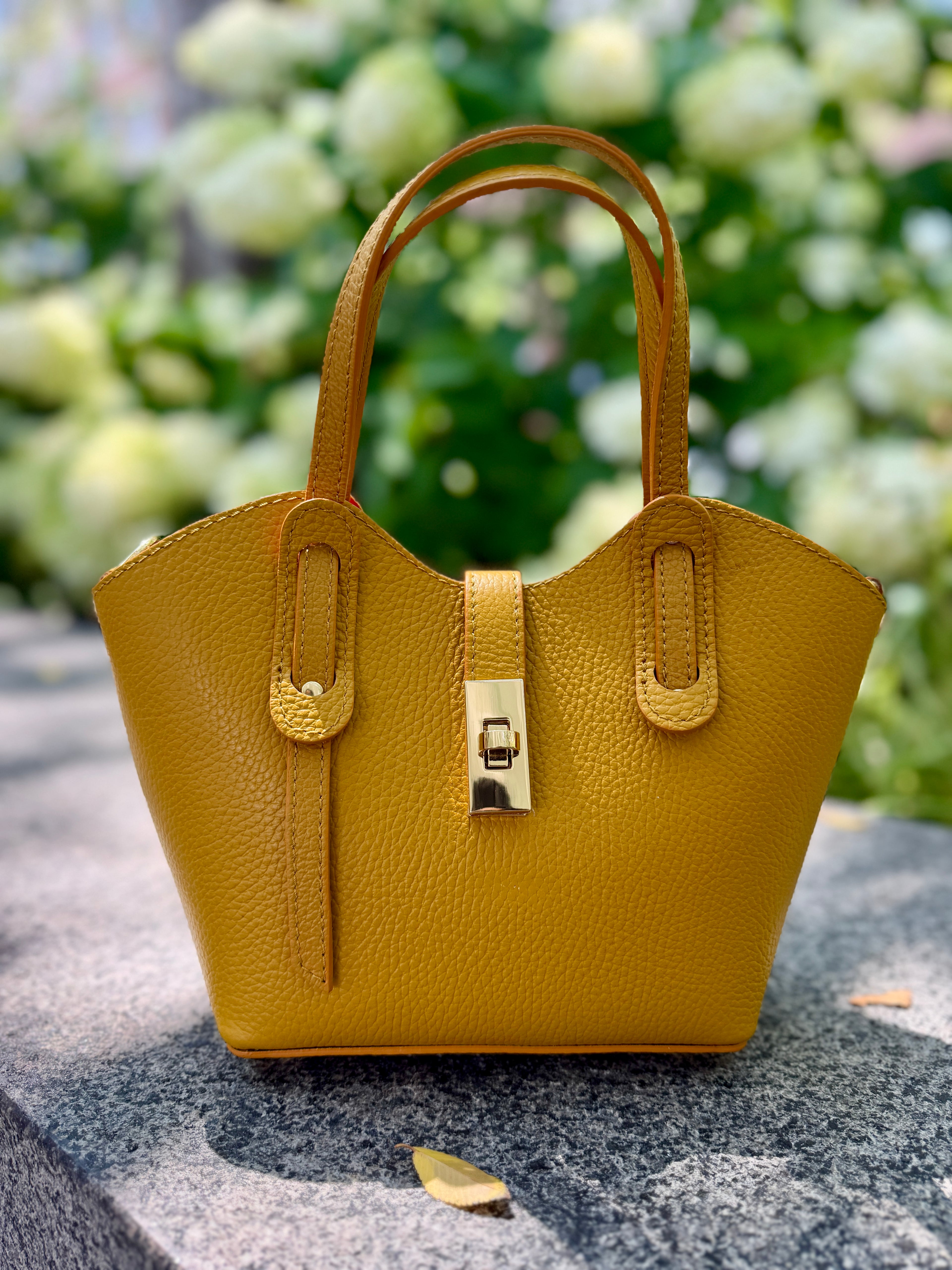 Bella Italian Leather Turn Clasp Bag