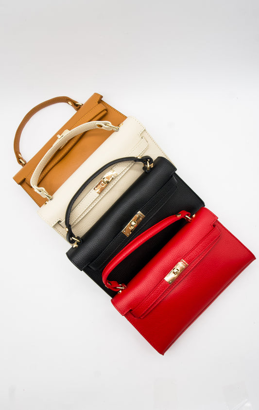 Viola Top Handle Turn Clasp Italian Leather Bag