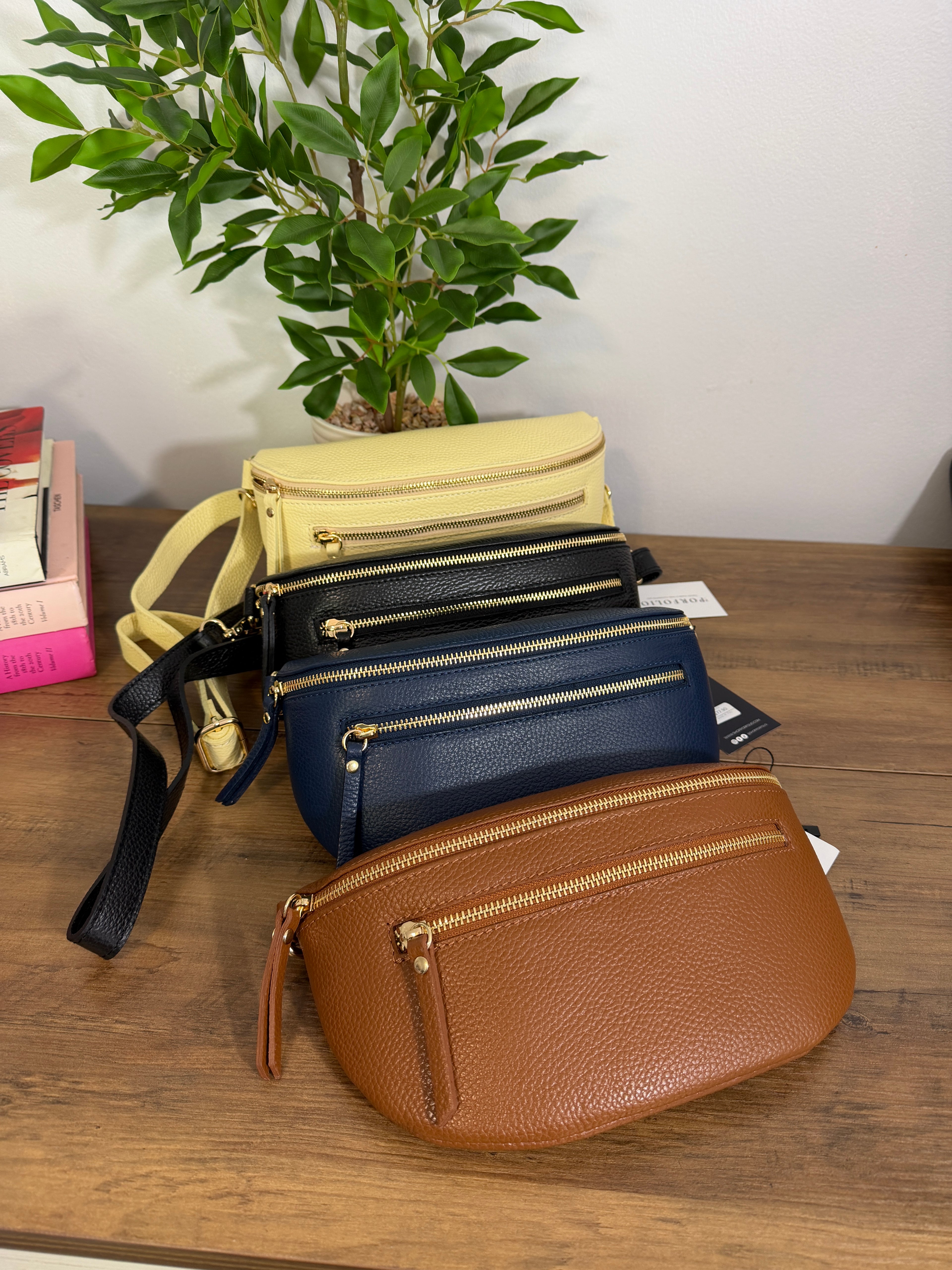 Italian Leather Zip Pocket Belt Bag