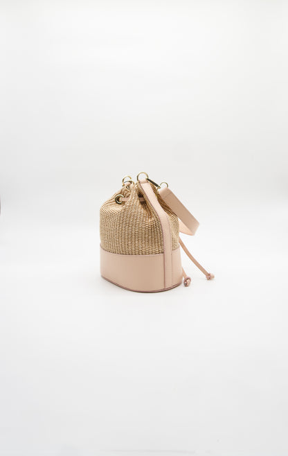 Emilia Rafia and Leather Bucket Bag