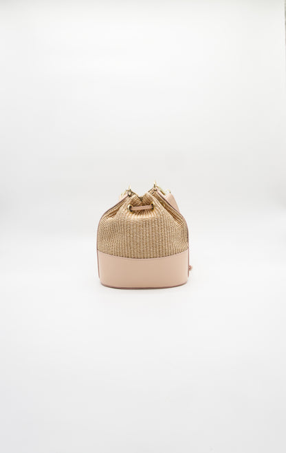 Emilia Rafia and Leather Bucket Bag