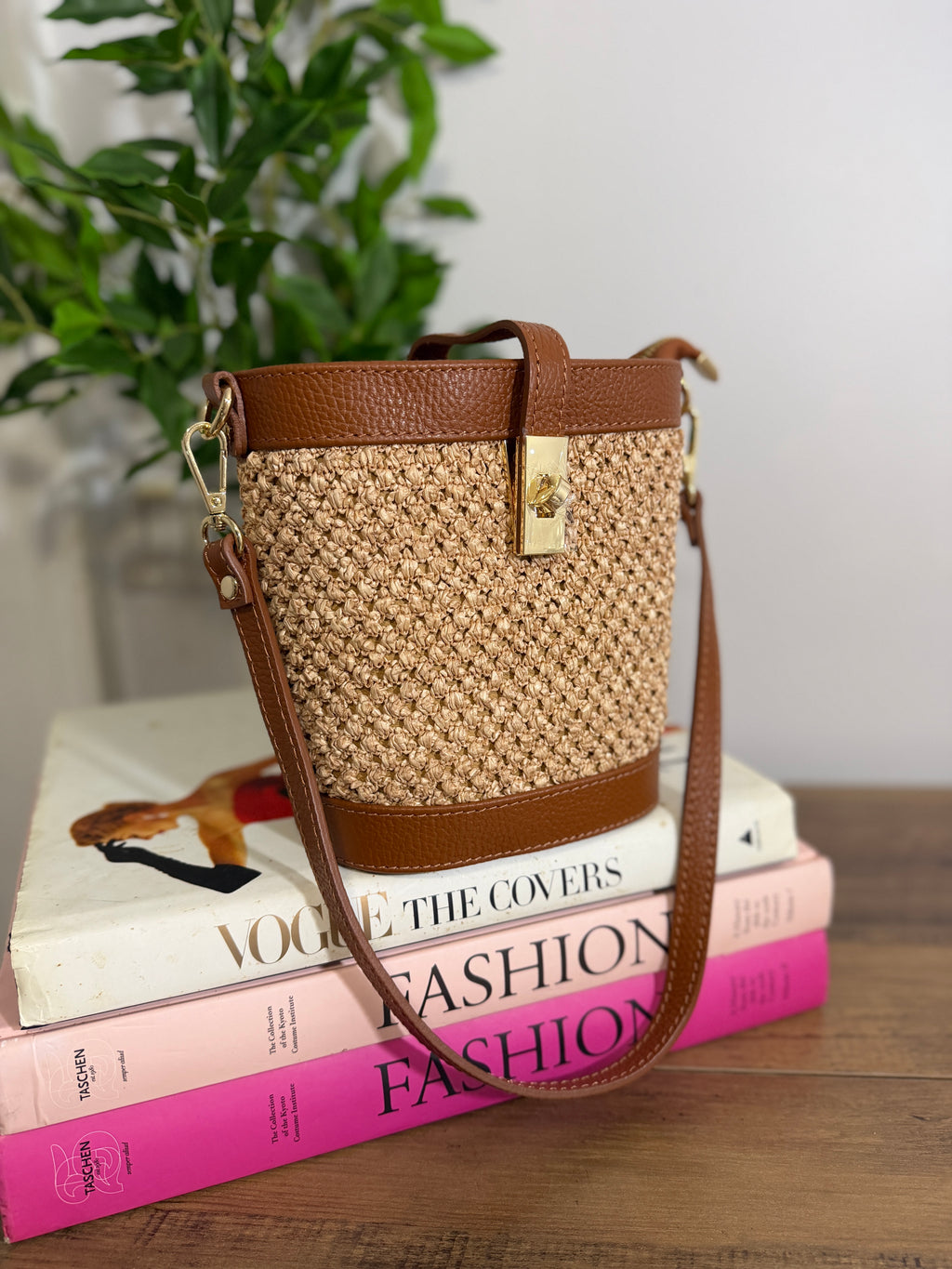 Margherita Raffia & Leather Bucket Bag