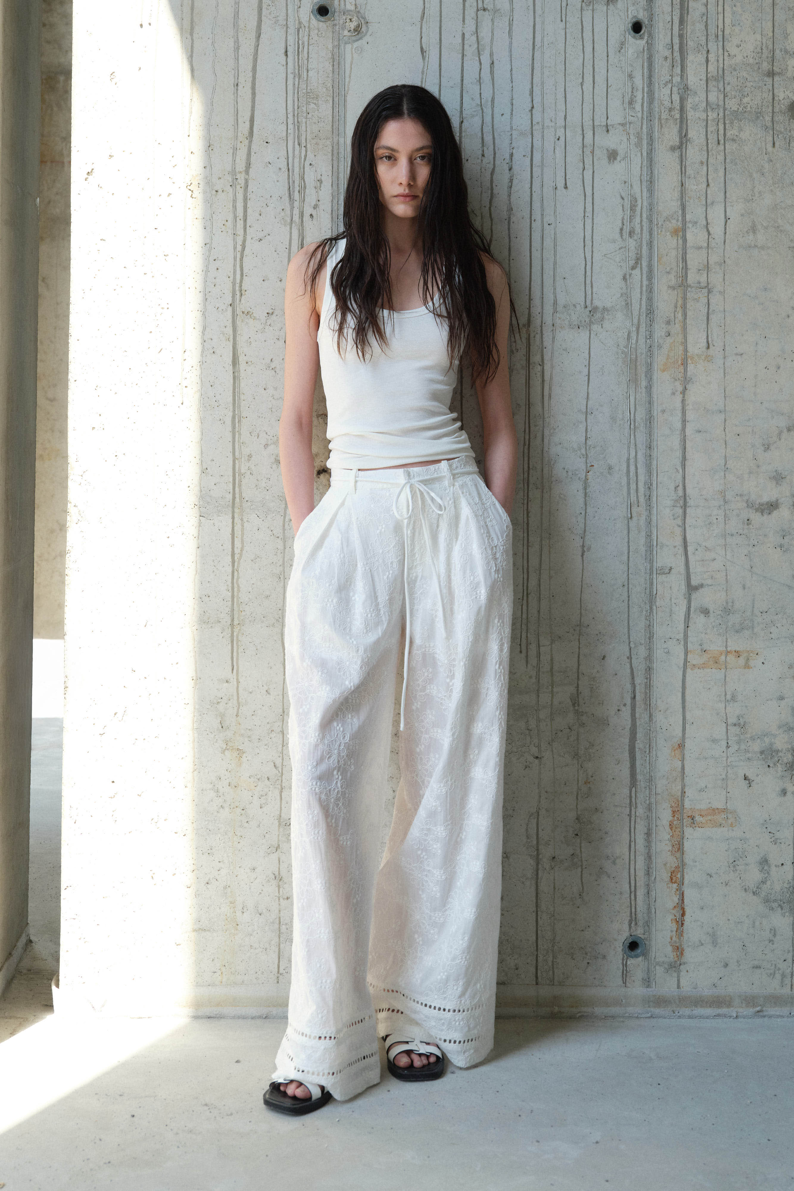 Embroidery Tie Detail Trousers