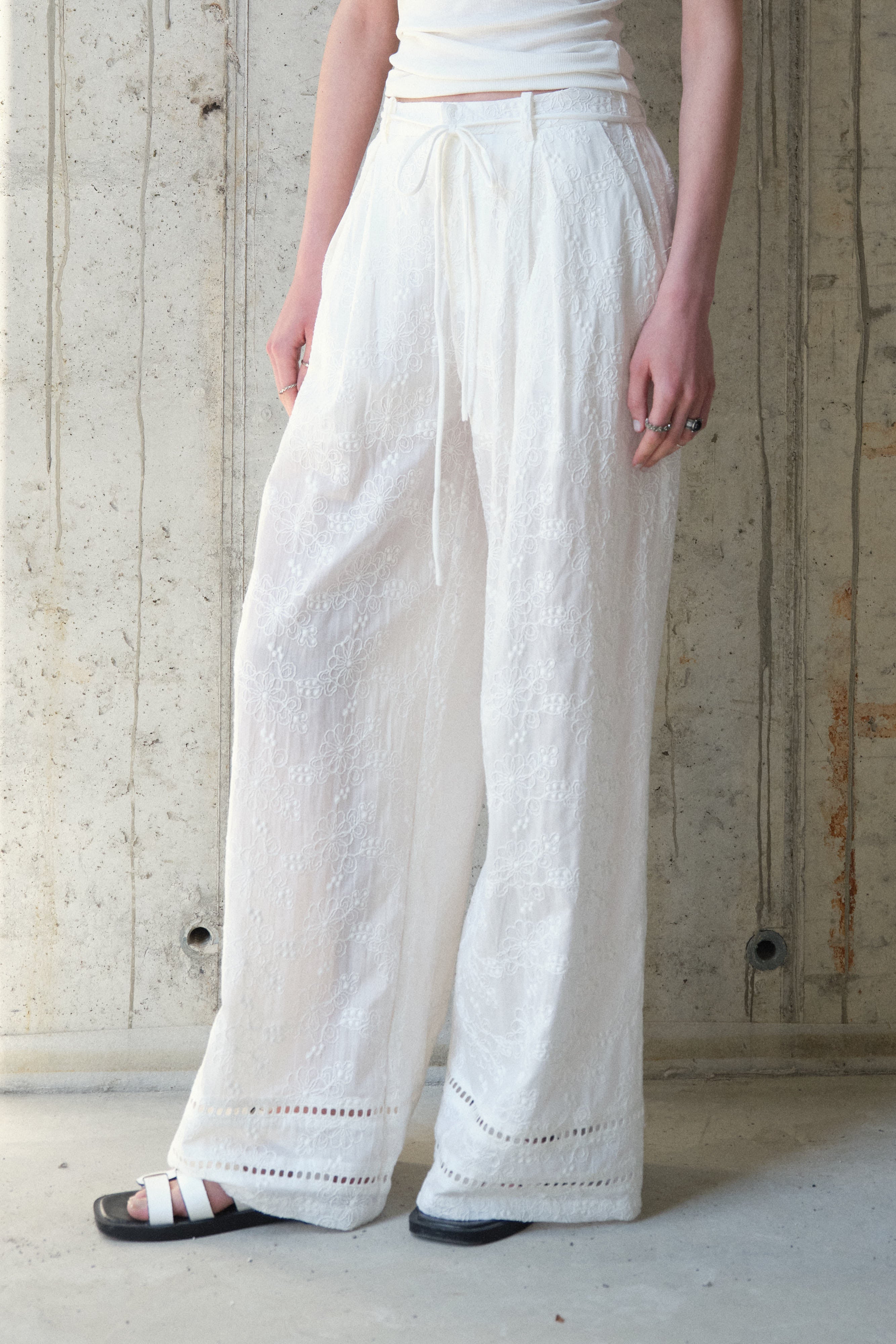Embroidery Tie Detail Trousers