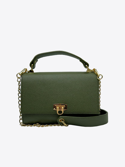 Sade Structured Italian Leather Handbag in Olive Green