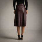 A-Line Faux Leather Skirt with Whipstitch Patch Pockets in Bordeaux