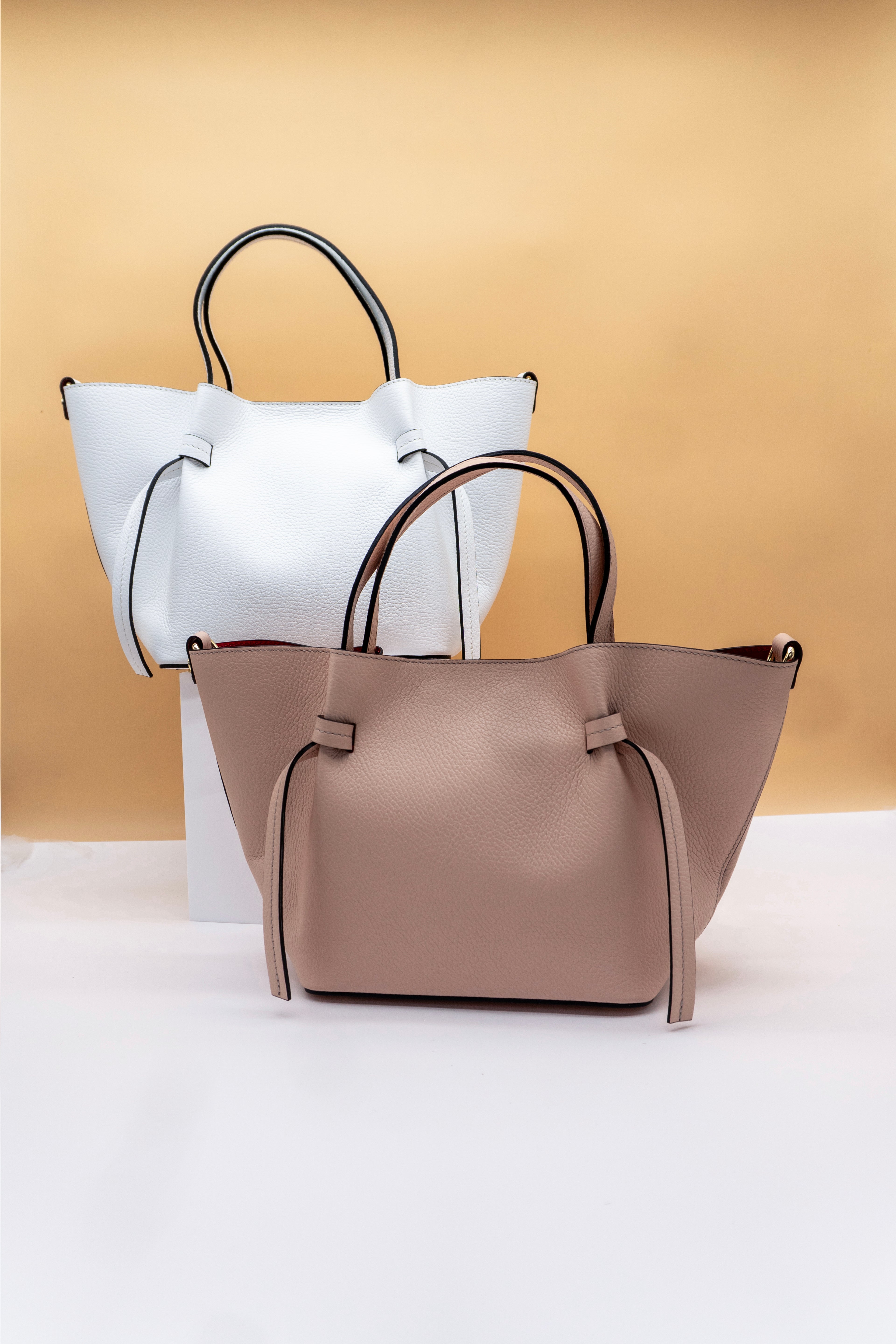 Alessia Midi Size Leather Tote with Tabs