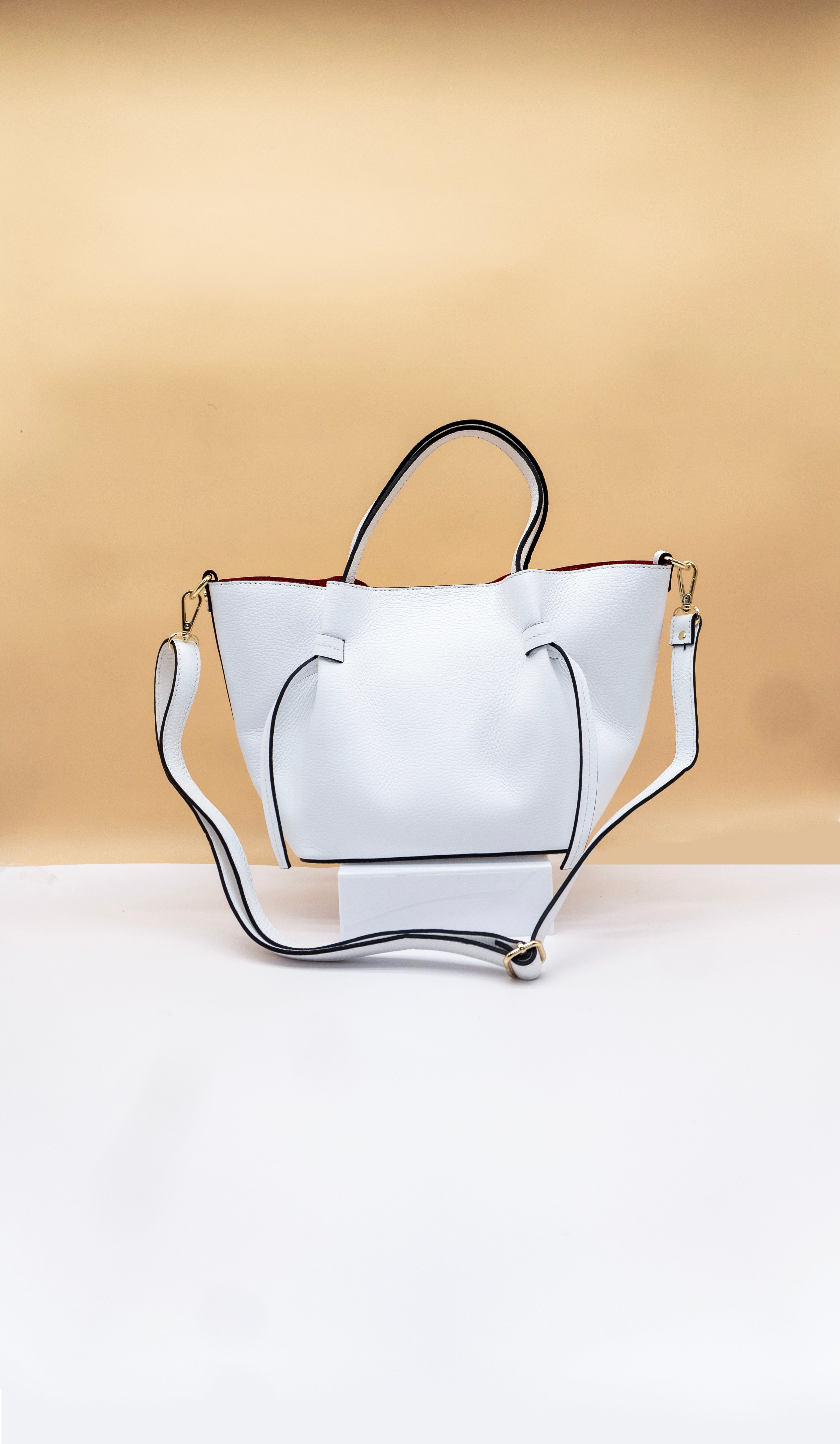 Alessia Midi Size Leather Tote with Tabs