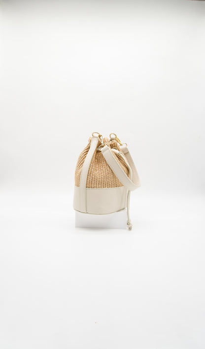 Emilia Rafia and Leather Bucket Bag