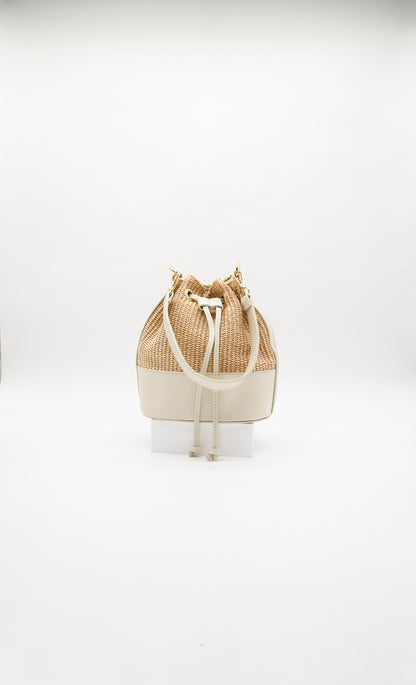 Emilia Rafia and Leather Bucket Bag
