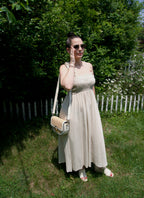 Beaded Tie Tank Smocked Bodice Dress Linen Blend