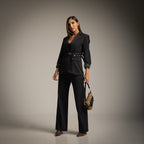 black blazer with double belt 