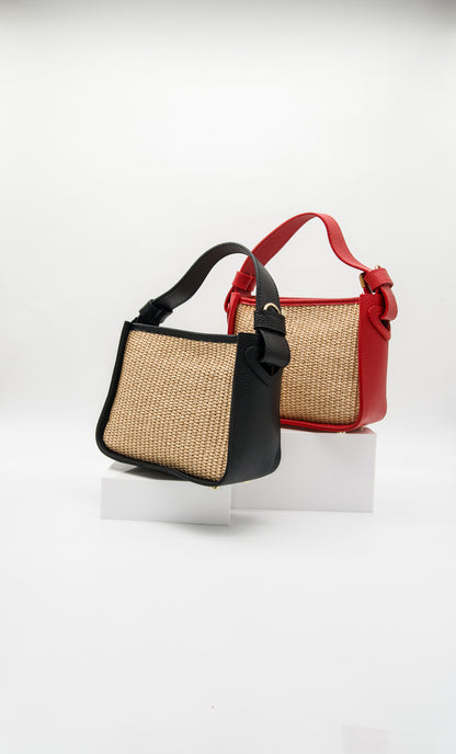 Francesca Raffia & Leather Top Handle Bag