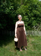 Beaded Tie Tank Smocked Bodice Dress Linen Blend