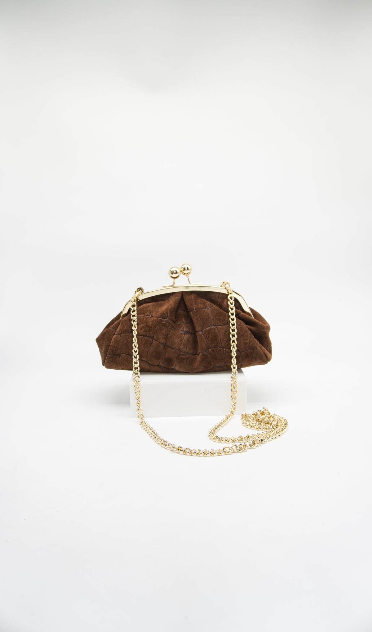 Carlotta Embossed Suede Kiss Lock Bag