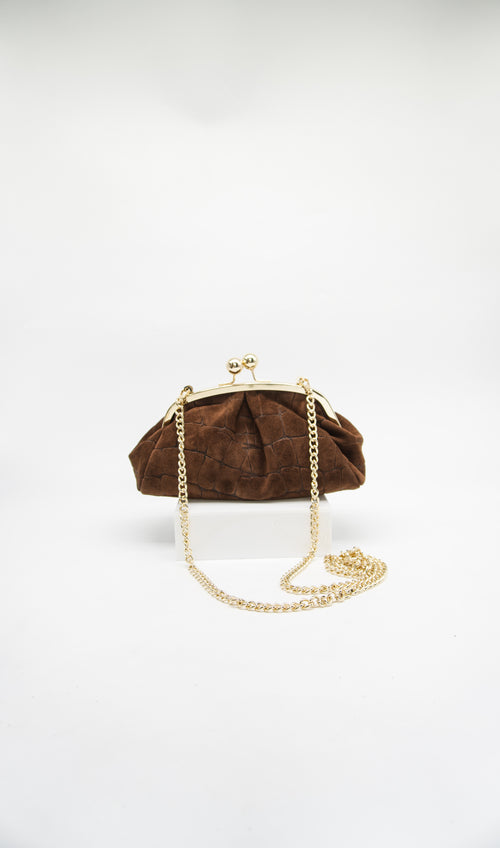 Carlotta Embossed Suede Kiss Lock Bag