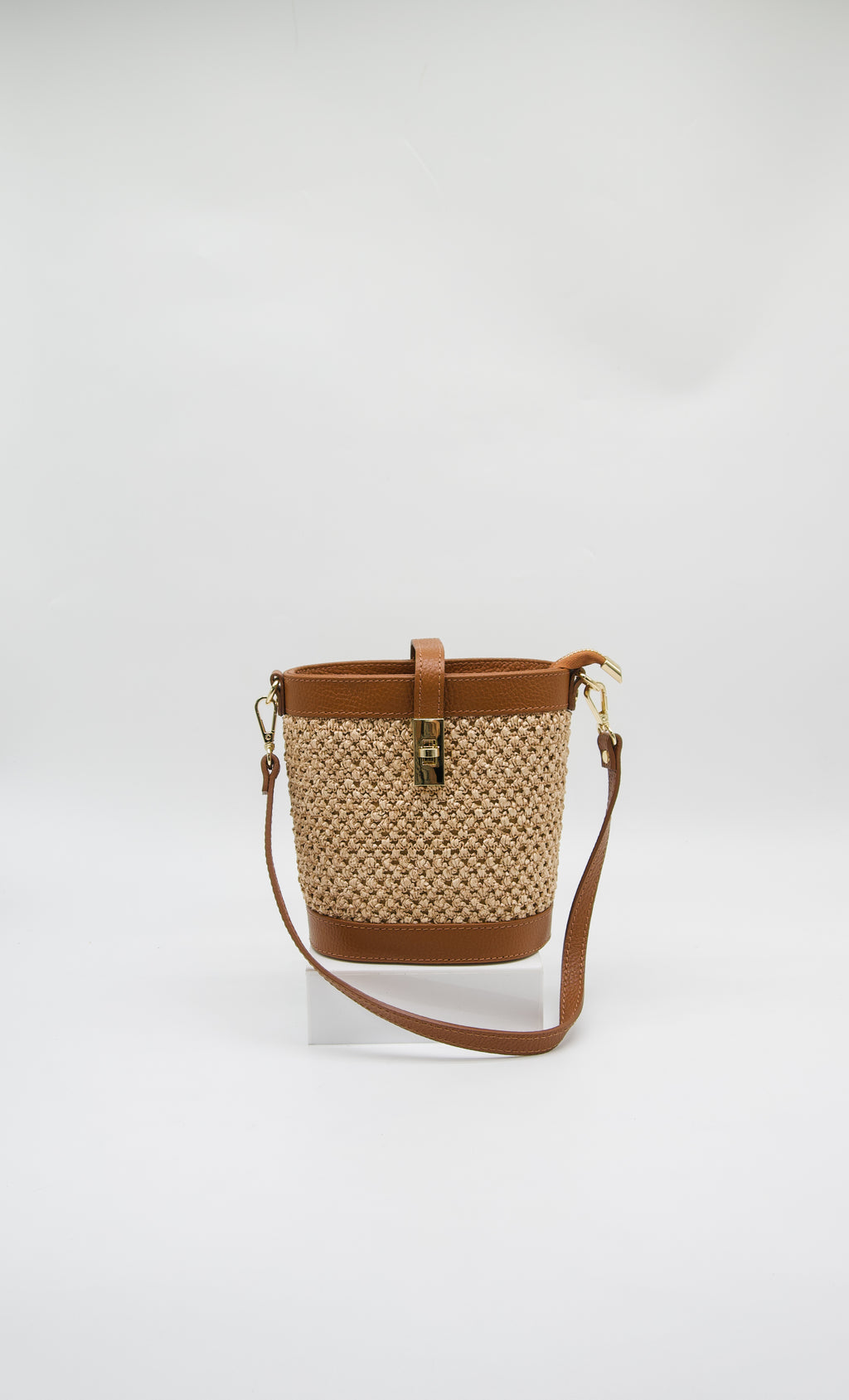 Margherita Raffia & Leather Bucket Bag
