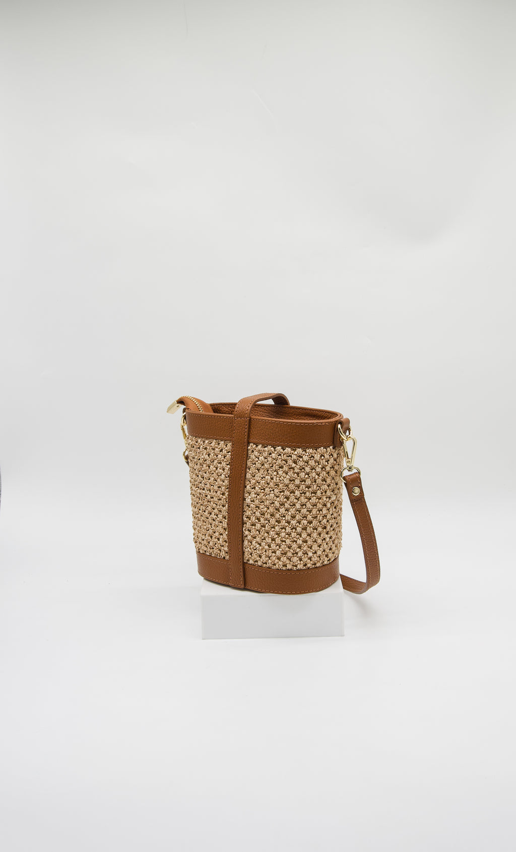 Margherita Raffia & Leather Bucket Bag