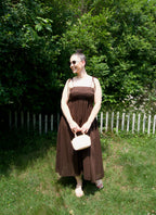 Beaded Tie Tank Smocked Bodice Dress Linen Blend