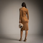 Laminated Side Tie Dress in Camel