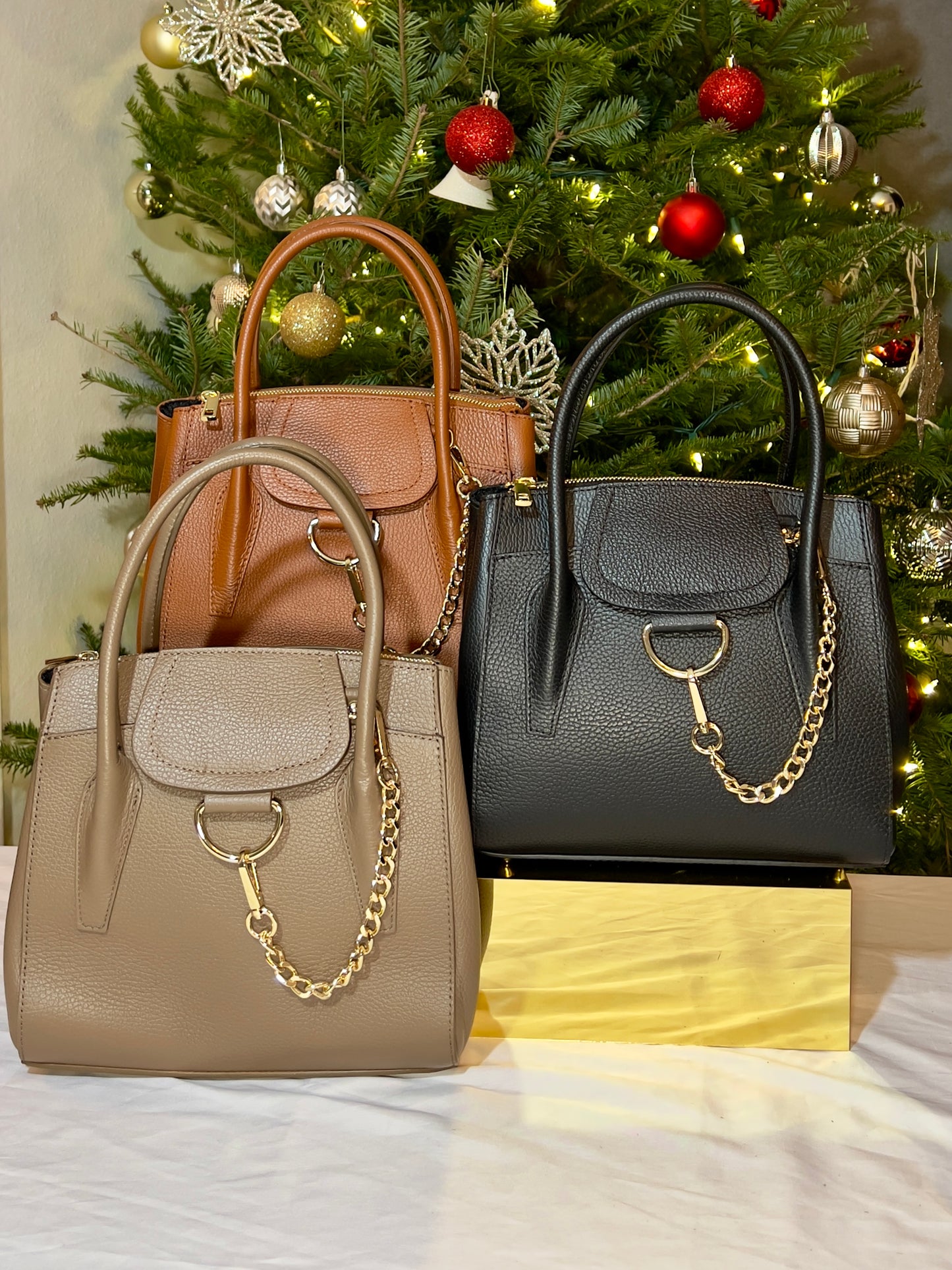 Chloe Chain Detail Leather Satchel Handbag
