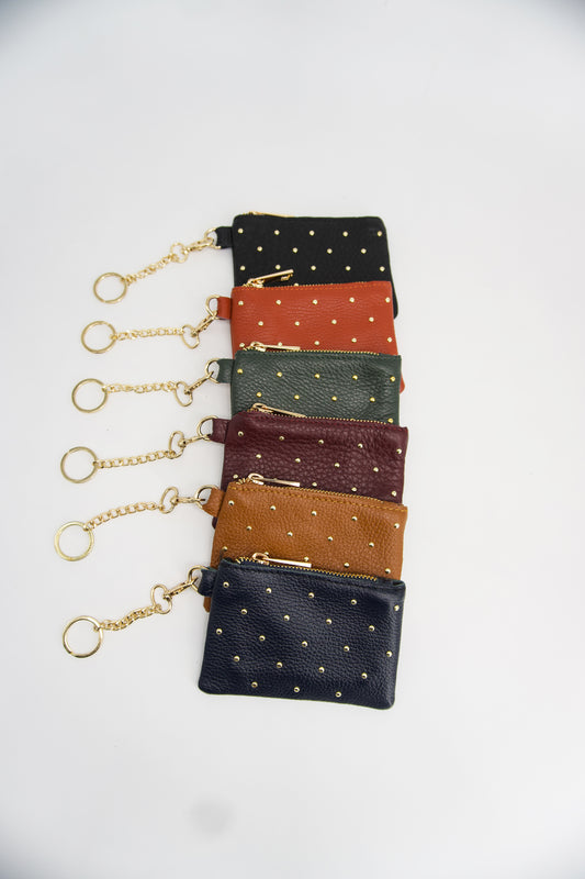Luna Stud Detail Leather Coin Pouch