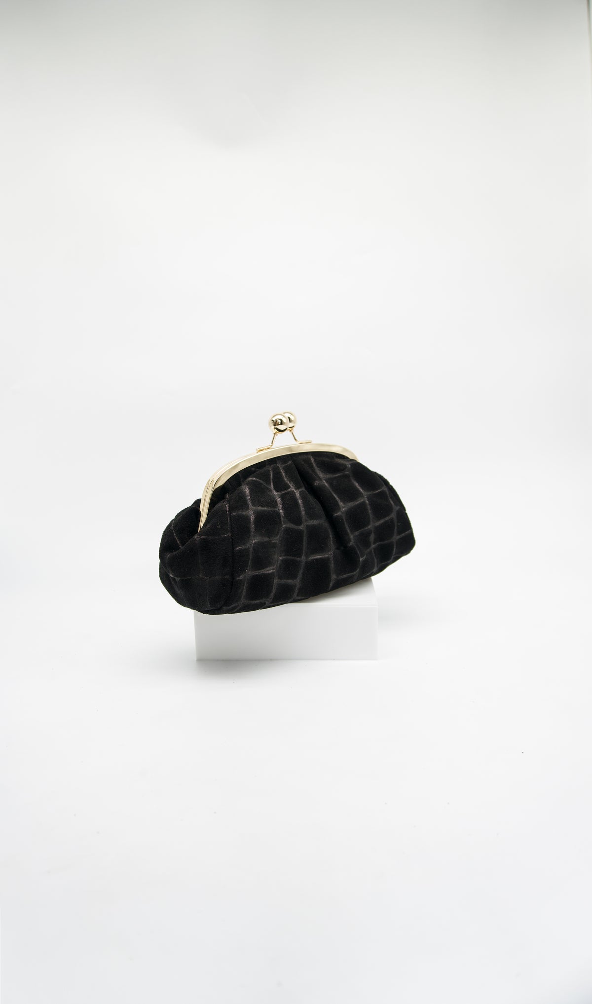 Carlotta Embossed Suede Kiss Lock Bag
