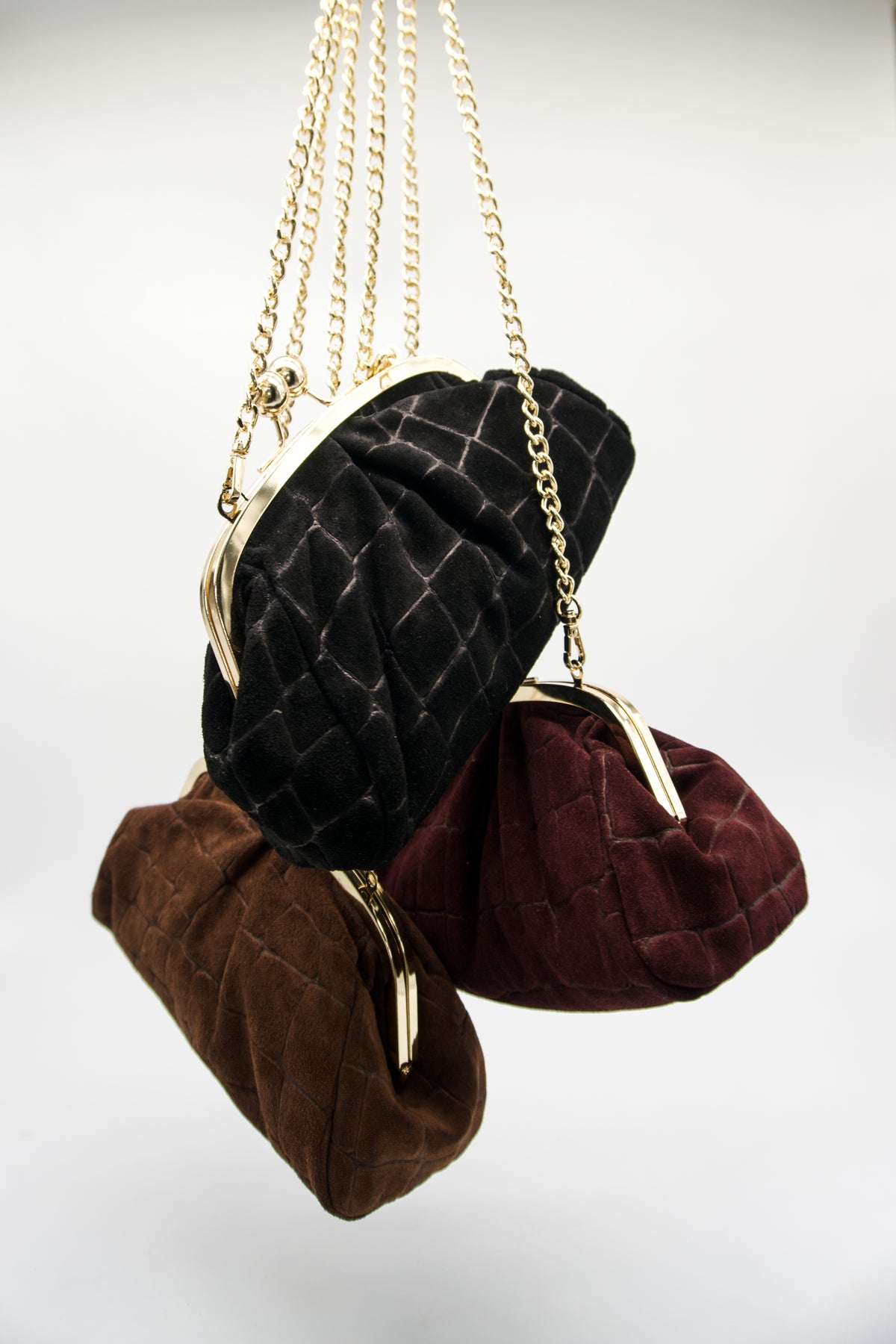 Carlotta Embossed Suede Kiss Lock Bag