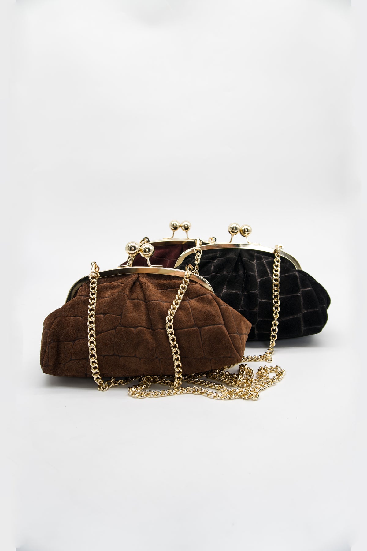 Carlotta Embossed Suede Kiss Lock Bag
