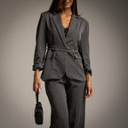 grey double belt blazer detail 