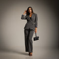 grey double belt blazer front 