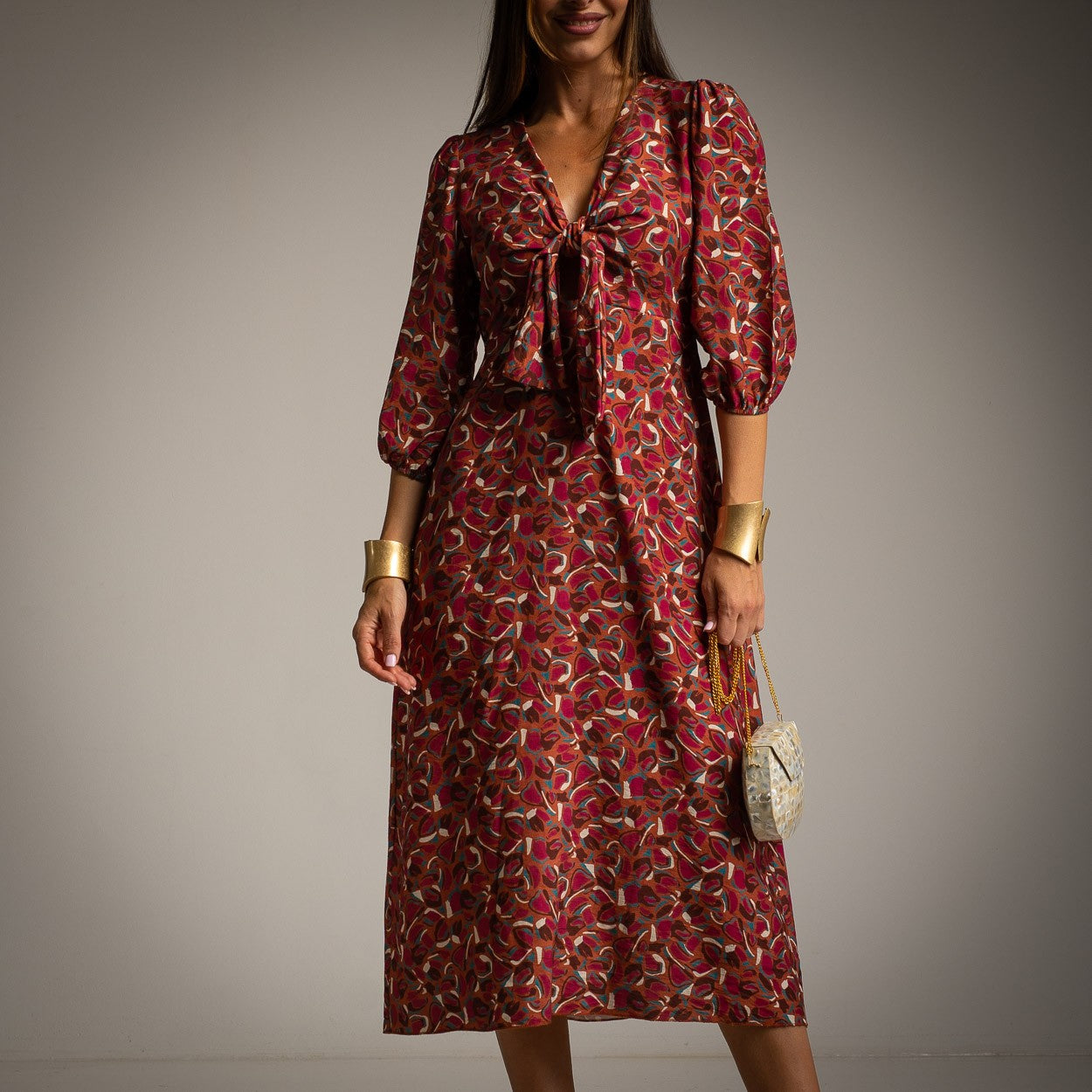 Tie-Neck Midi Dress