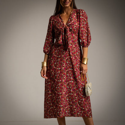 Tie-Neck Midi Dress