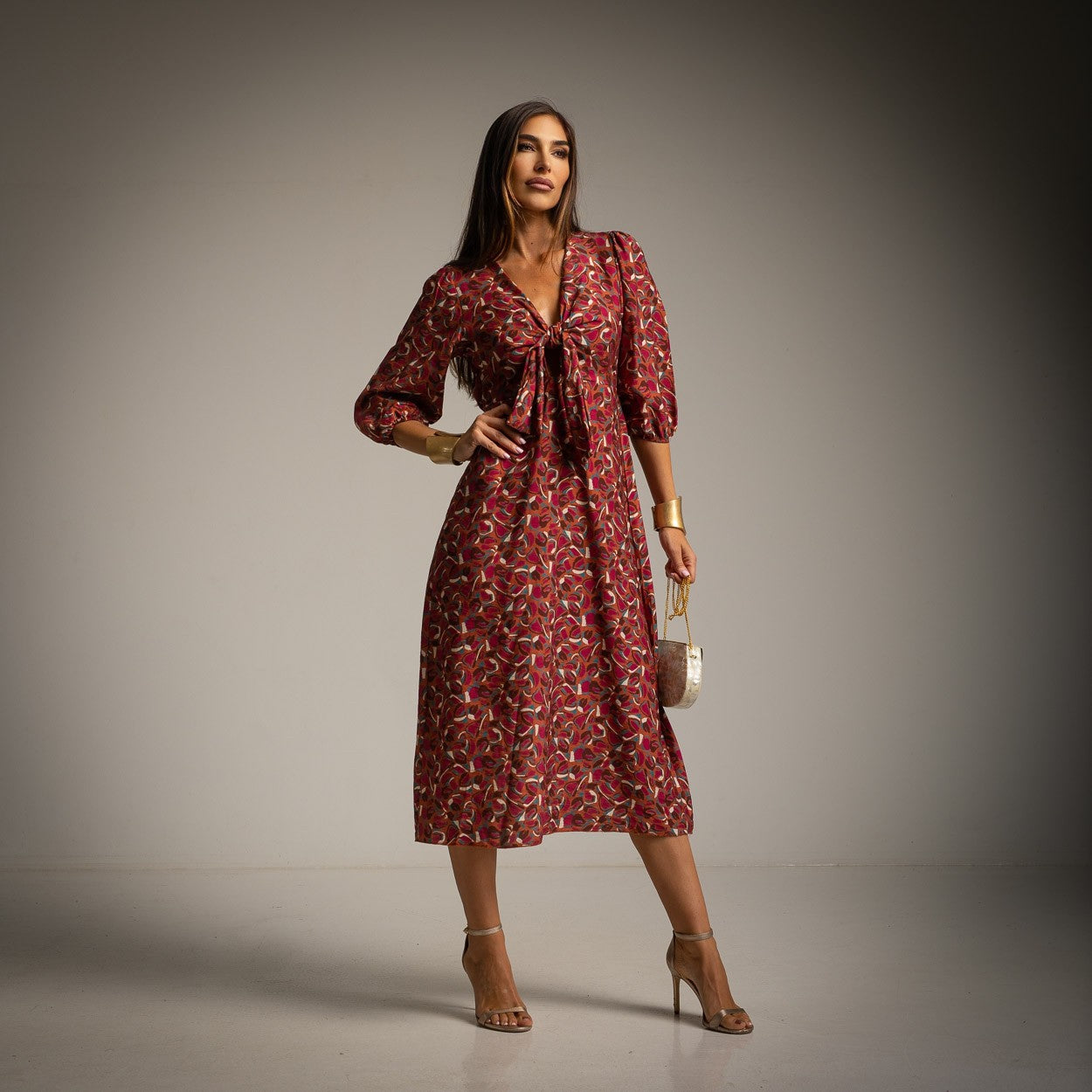 Tie-Neck Midi Dress