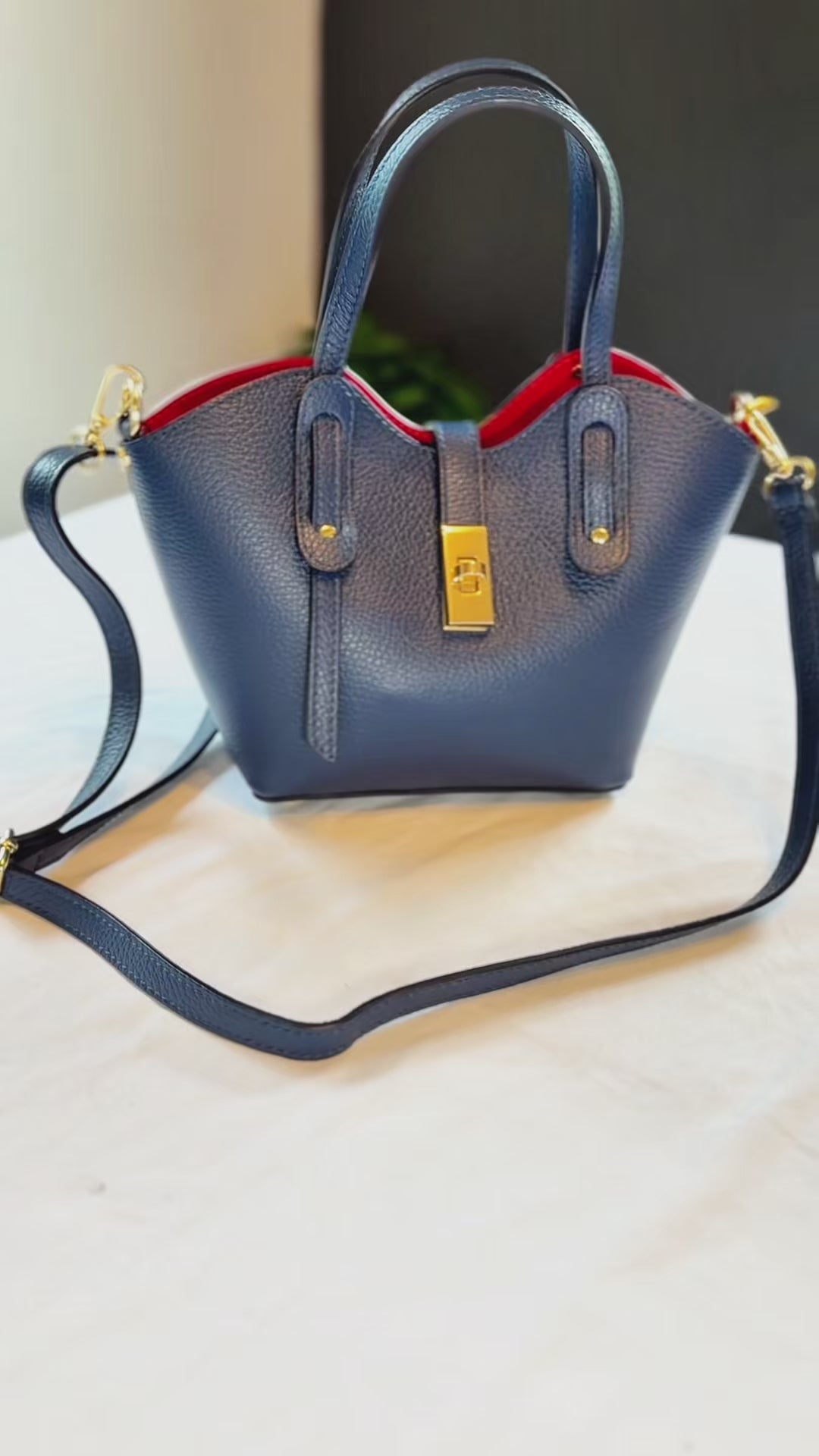 Bella Italian Leather Turn Clasp Bag
