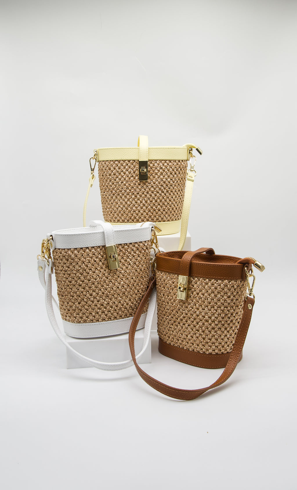 Margherita Raffia & Leather Bucket Bag