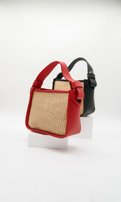 Francesca Raffia & Leather Top Handle Bag