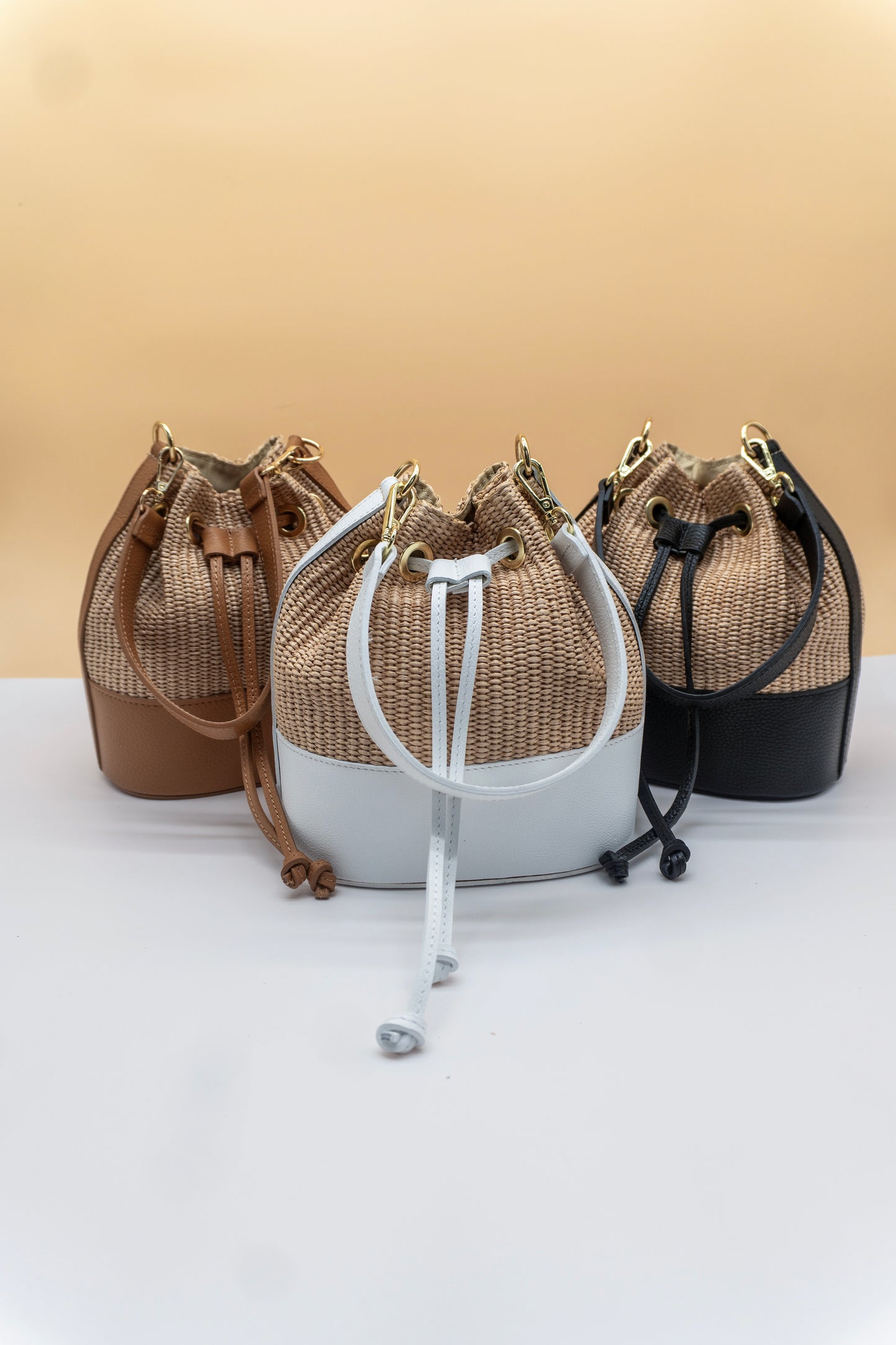 Emilia Rafia and Leather Bucket Bag