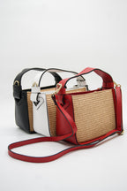 Francesca Raffia & Leather Top Handle Bag