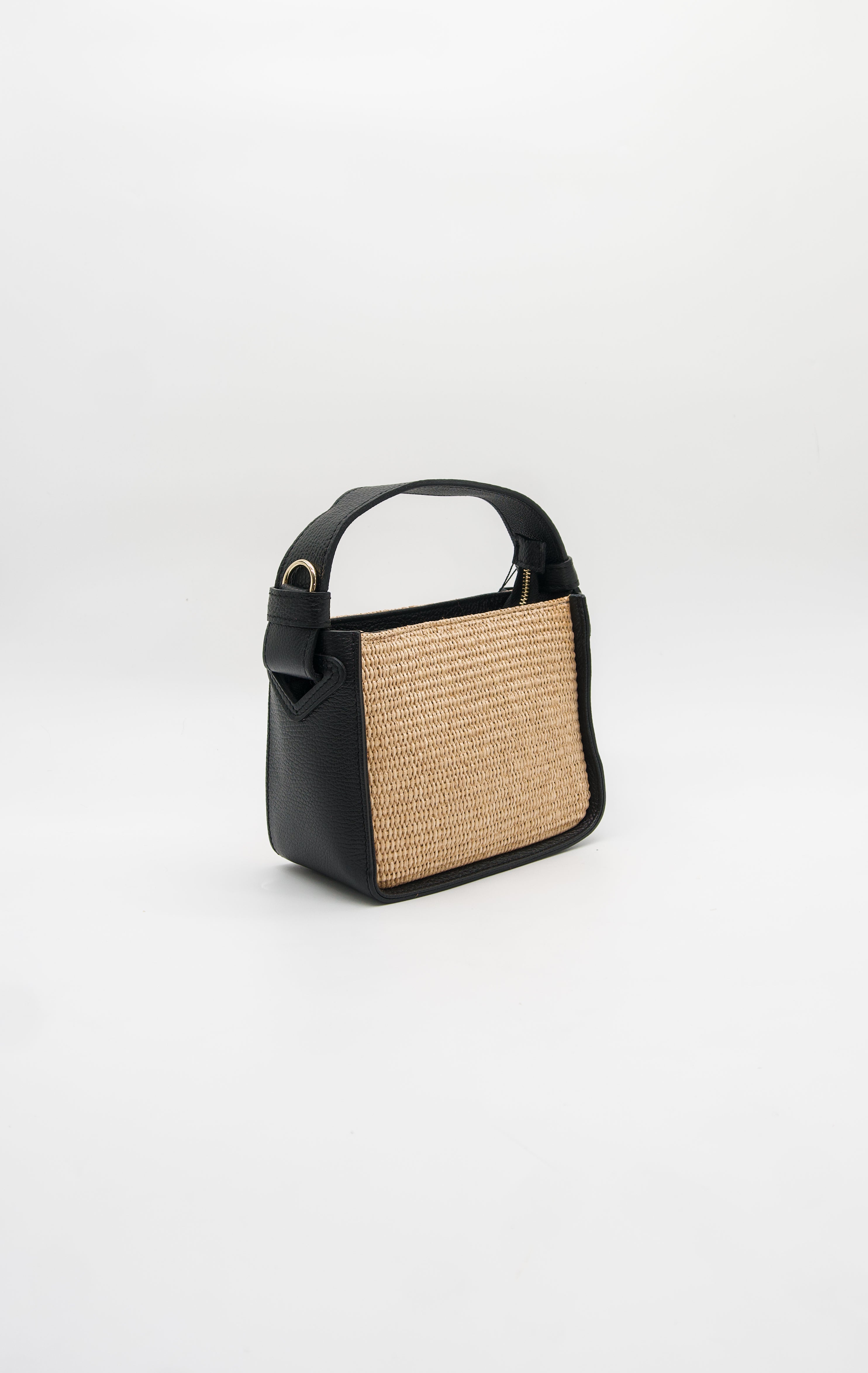 Francesca Raffia & Leather Top Handle Bag
