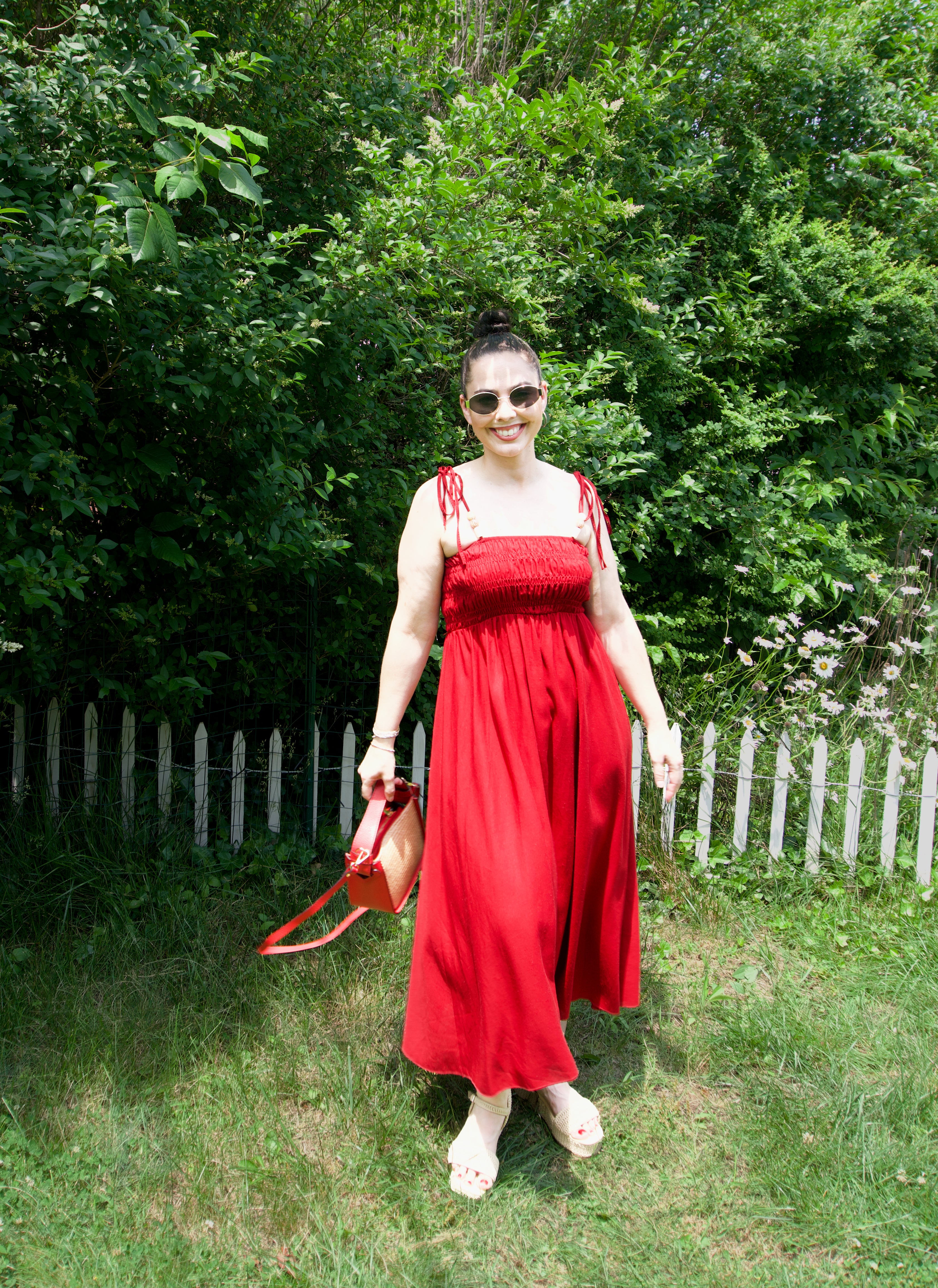 Beaded Tie Tank Smocked Bodice Dress Linen Blend Dark Brown / One size Beaded Tie Tank Smocked Bodice Dress Linen Blend Dark Brown / One size