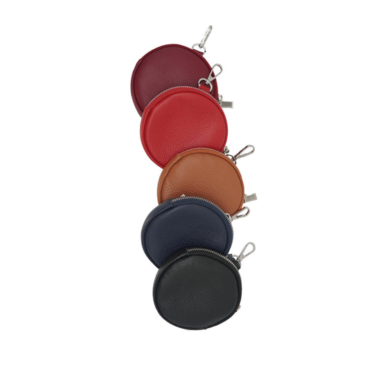 Italian Leather Round Coin Purse Keychain