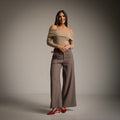 Bardot Rib Knit Top in Taupe
