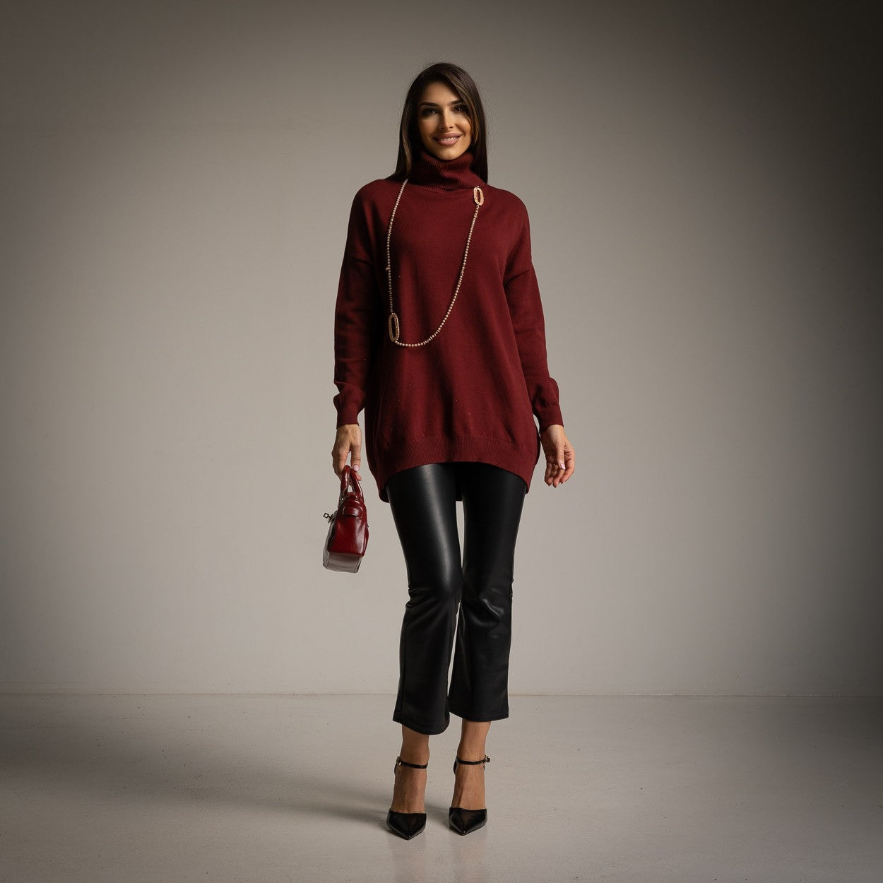 Oversized Turtleneck Sweater in Merlot