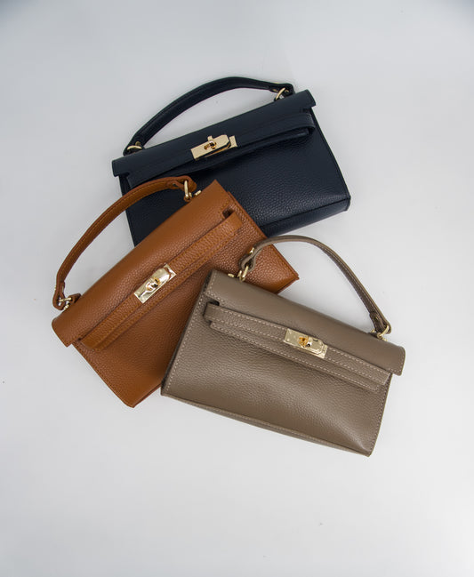 Viola Top Handle Turn Clasp Italian Leather Bag