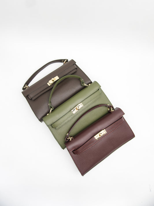 Viola Top Handle Turn Clasp Italian Leather Bag